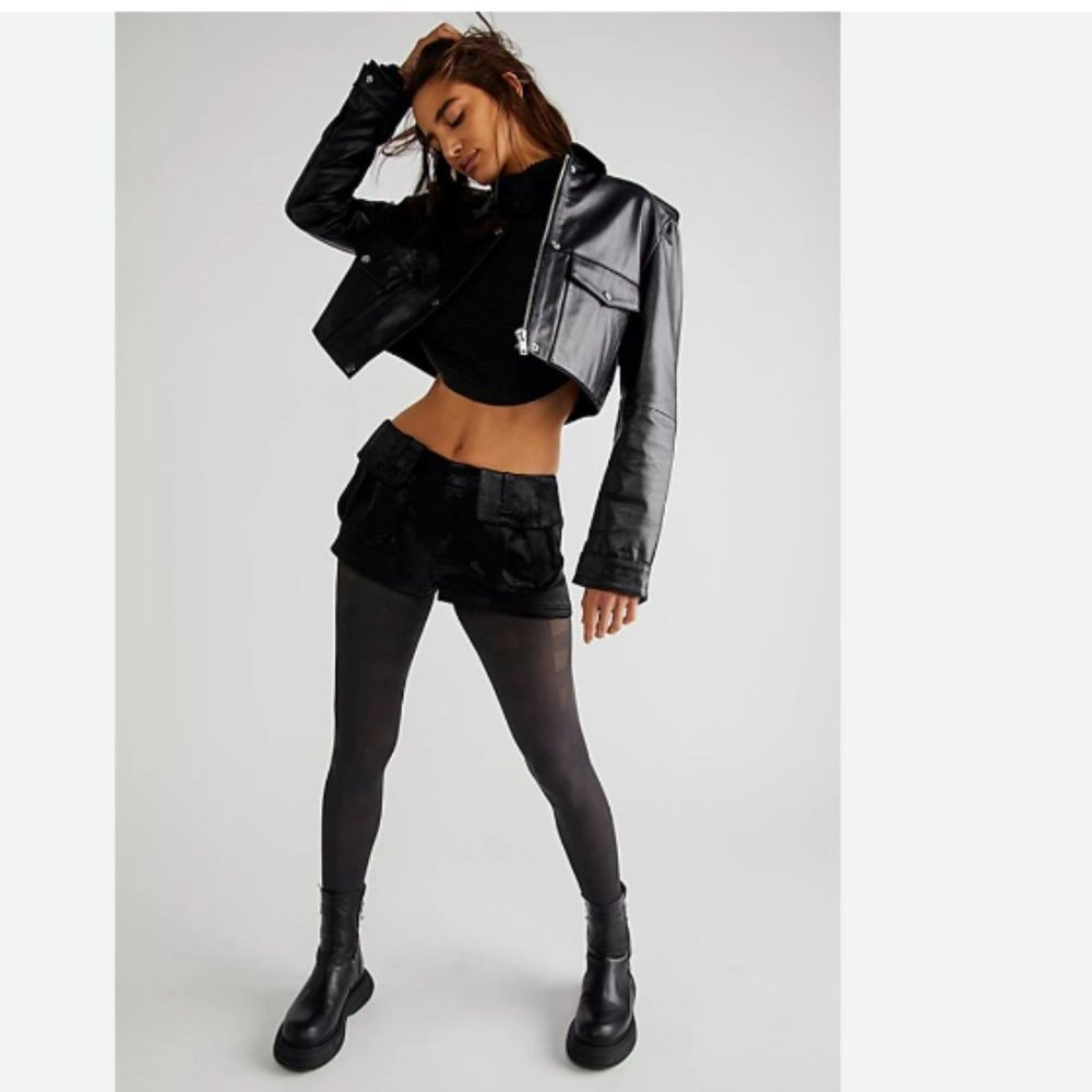 Free People Give A Little Shorts Black Satin, Size XL new